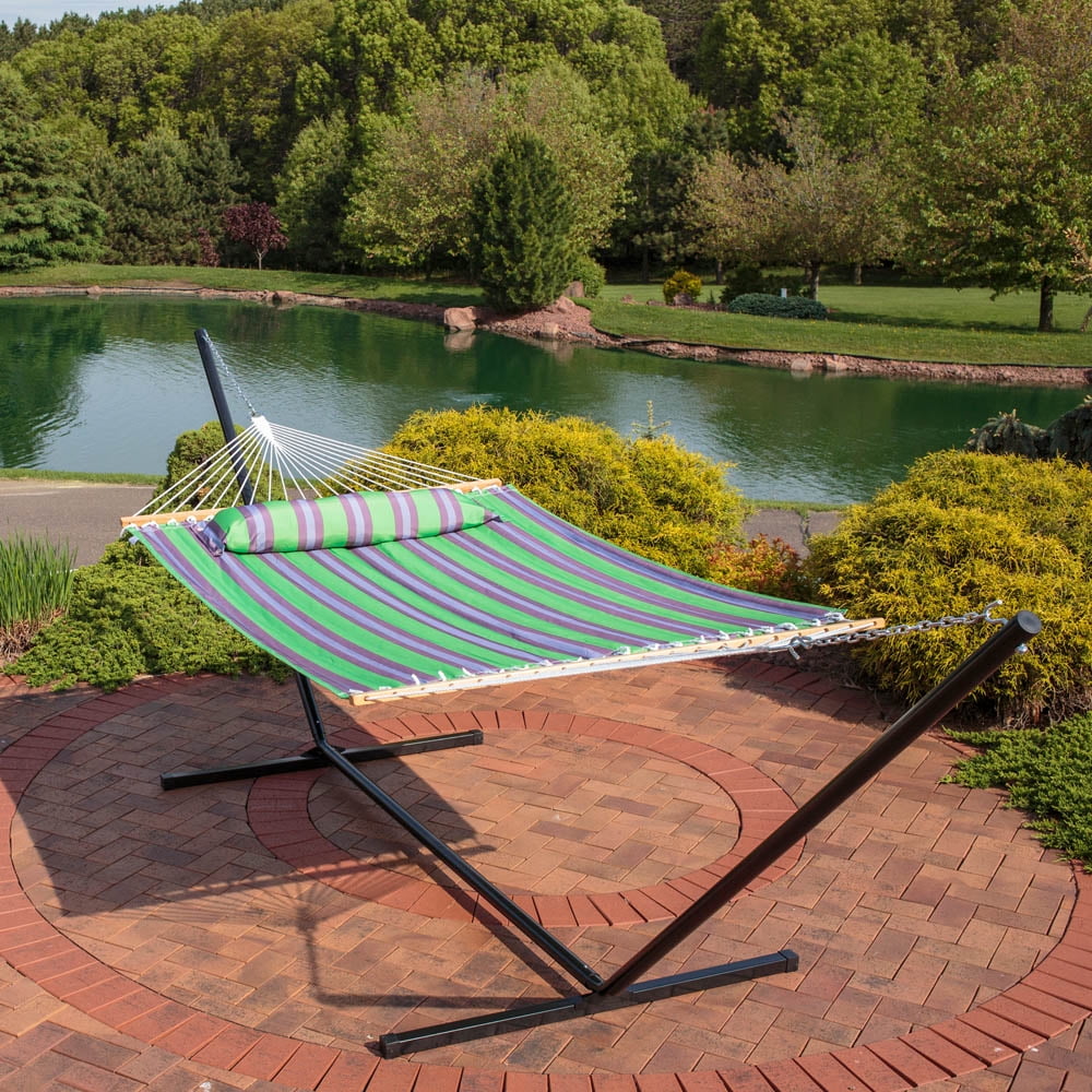 Sunnydaze Two Person Hammock Quilted Fabric with Spreader Bars, 450 Pound Capacity, Blue... by Sunnydaze Decor
