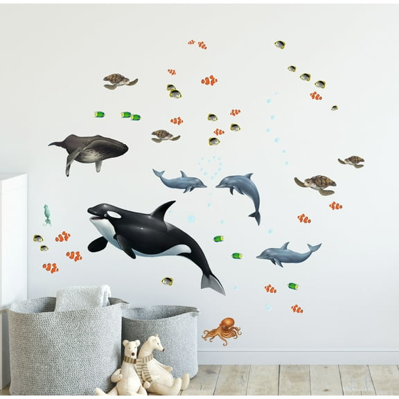 Ocean Wall Decals Under the Sea Fish Whales Dolphins (29) Sea Life Wall Stickers 5" - 22"