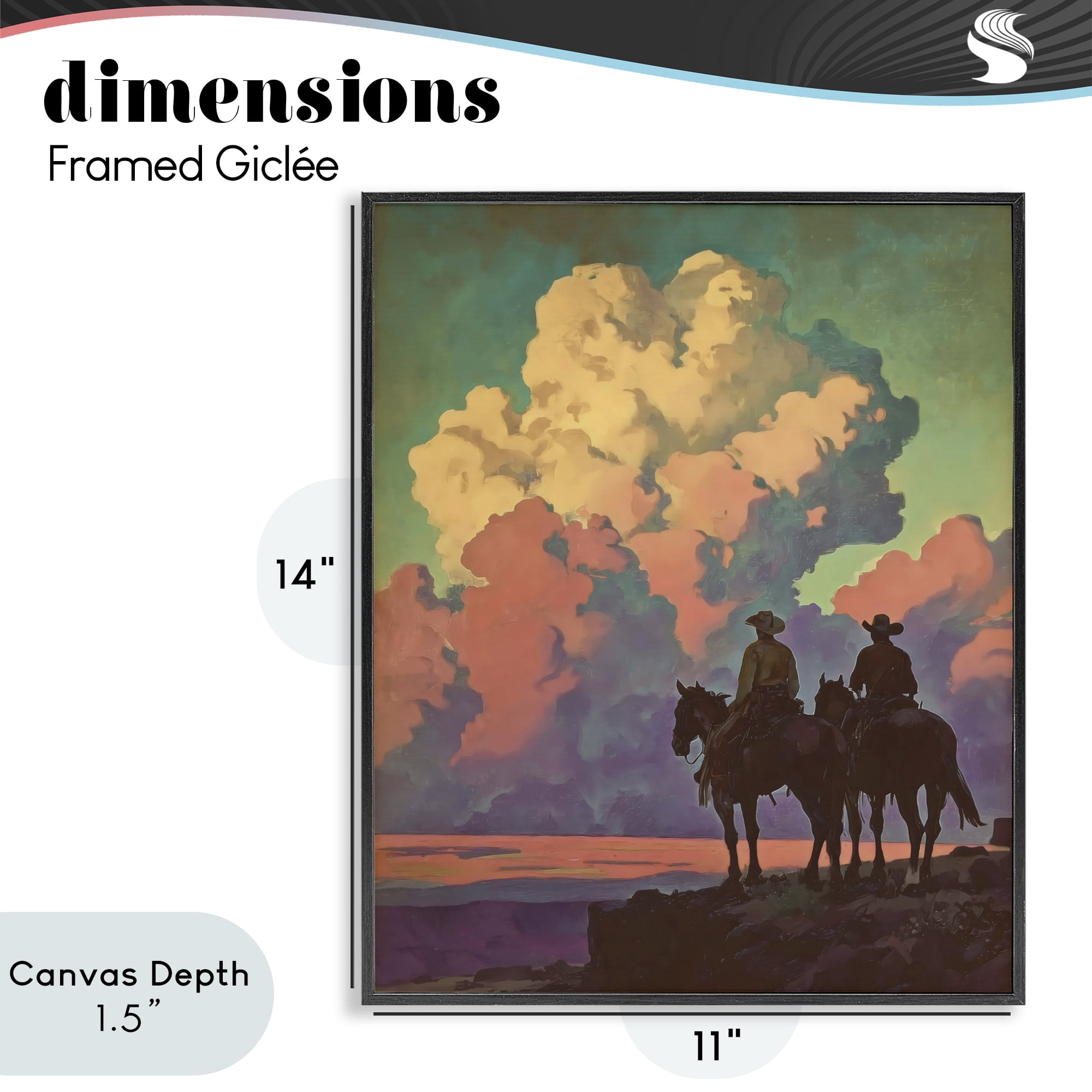 Stupell Industries Cowboys Silhouetted Against Clouds Black Framed Giclee Art, design by Arlington Prints