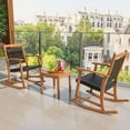 thumbnail image 5 of Costway 3PCS Patio Rattan Rocking Chair Bistro Set Acacia Wood Frame Armrest, 5 of 9