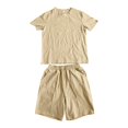 thumbnail image 6 of Men's 2 Piece Loungewear Set Short Sleeve Shirt & Shorts Summer Outfits Casual Comfortable Tracksuit Loose Fit Heavyweight Tshirt & Drawstring Shorts Casual Summer Outfits Khaki M, 6 of 6
