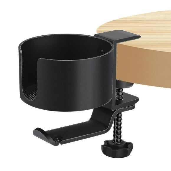 Luxury 2-in-1 Anti-spill Cup Holder With Under Desk Headphone Hanger black