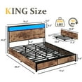 thumbnail image 4 of Lifezone King Size Bed Frame with 2-Tier Bookcase Headboard Platform Bed with Charging Station & LED, 4 Storage Drawers, Metal Support, No Box Spring Needed, Noise Free, Brown, 4 of 7