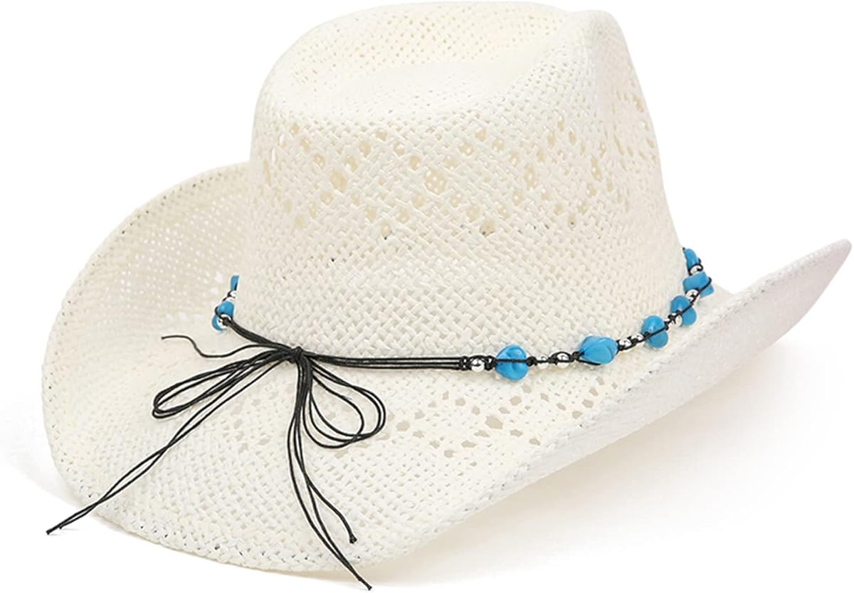Western Cowgirl Hat, Straw Cowboy Hat for Women with 
