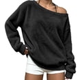 thumbnail image 2 of vzibsiv Womens Off Shoulder Fuzzy Sweater Long Sleeve Casual Loose Fit Pullover Top Soft Warm Black Sweatshirt,Size 2XL, 2 of 8