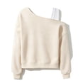 thumbnail image 7 of newwalpole Girls Cropped Sweatshirt Off Shoulder Long Sleeve Casual Crop Top | Cute Loose Fit Pullover Solid Color Y2K Trendy Shirt for Daily School Wear(Beige,15-16 Years), 7 of 7
