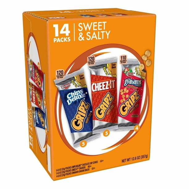 Kellogg's Gripz Variety Snack Pack, Chips Deluxe, CheezIt & Grahams, 0