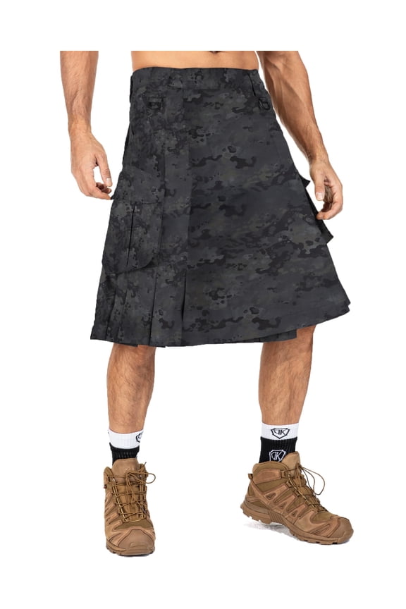 Men's Kilt Camo Scottish Utility Kilt, 25" Mens Kilt, Irish Highland Hybrid Kilts with Pockets