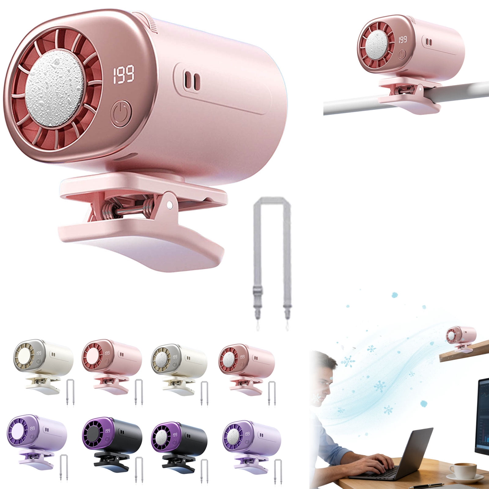 2026 Car Clip On Air Conditioner Fan LED Display 360 Rotation 199 Speeds Adjustable USB Rechargeable