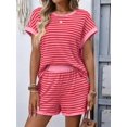 thumbnail image 5 of Women'S Summer 2 Piece Sets Striped Short Sleeve T Shirts and Shorts Loungewear Matching Set Deep Pink XL, 5 of 9