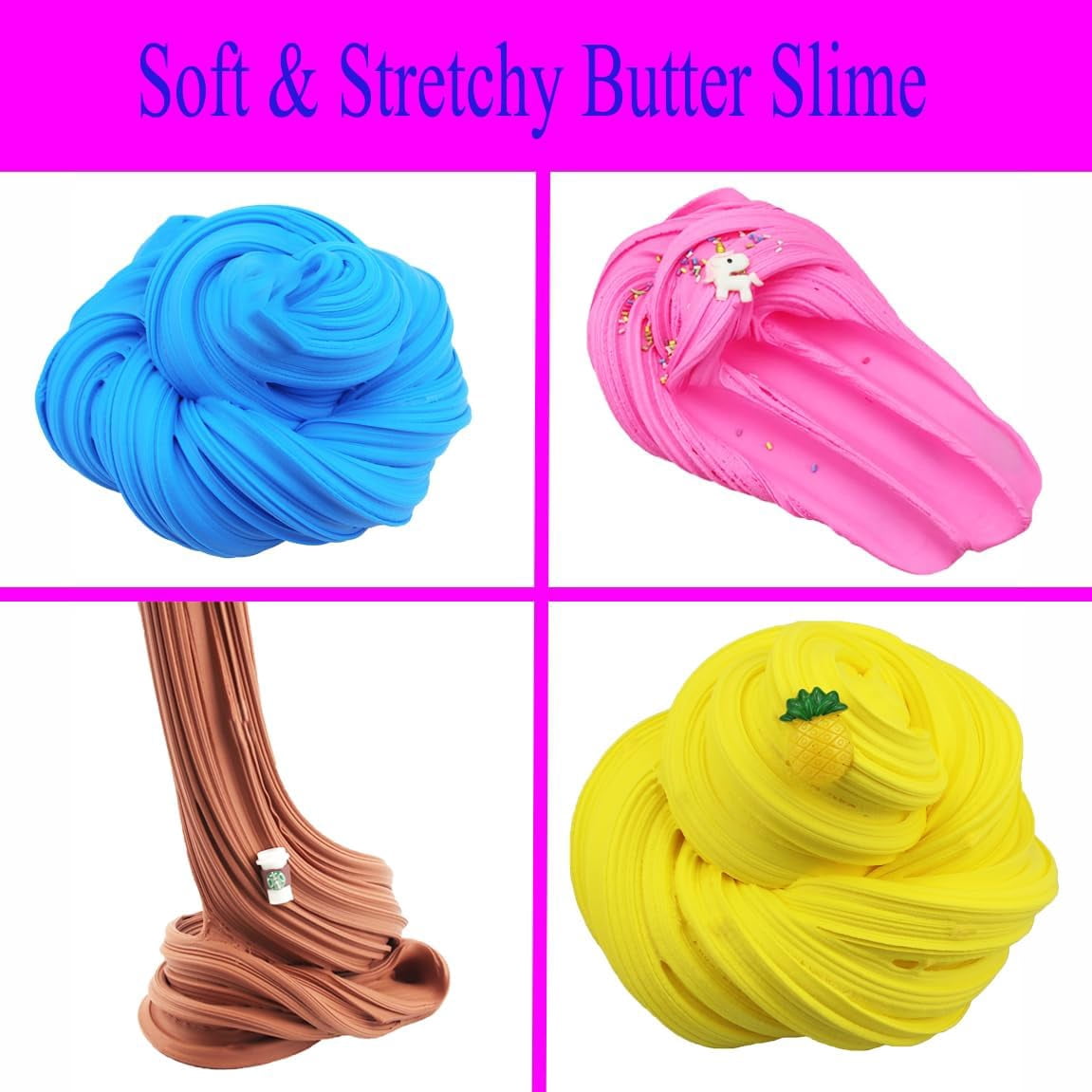 24 Pack Butter Slime Kit, Party Favor Supplies, Super Soft, Non-Sticky, Goody Bag Toy, Prize for Girl and Boys, Christmas Stocking Stuffers