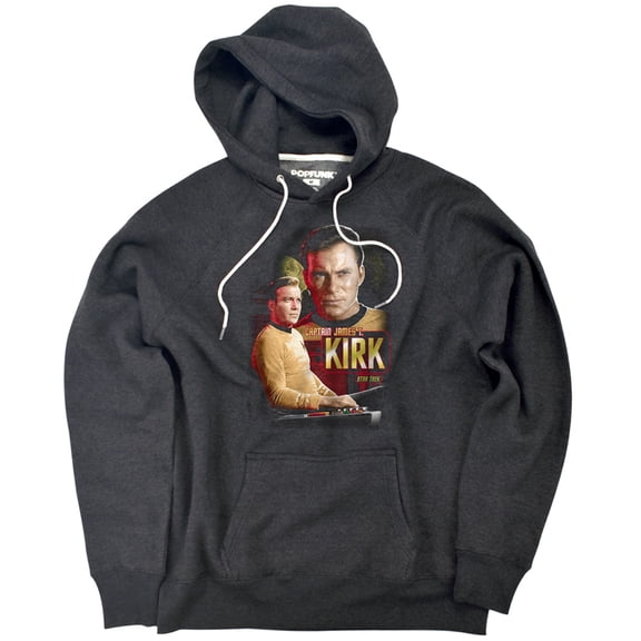 Star Trek Captain Kirk Unisex Adult Slim Fit Pull-Over Heather Hoodie, Charcoal, Small