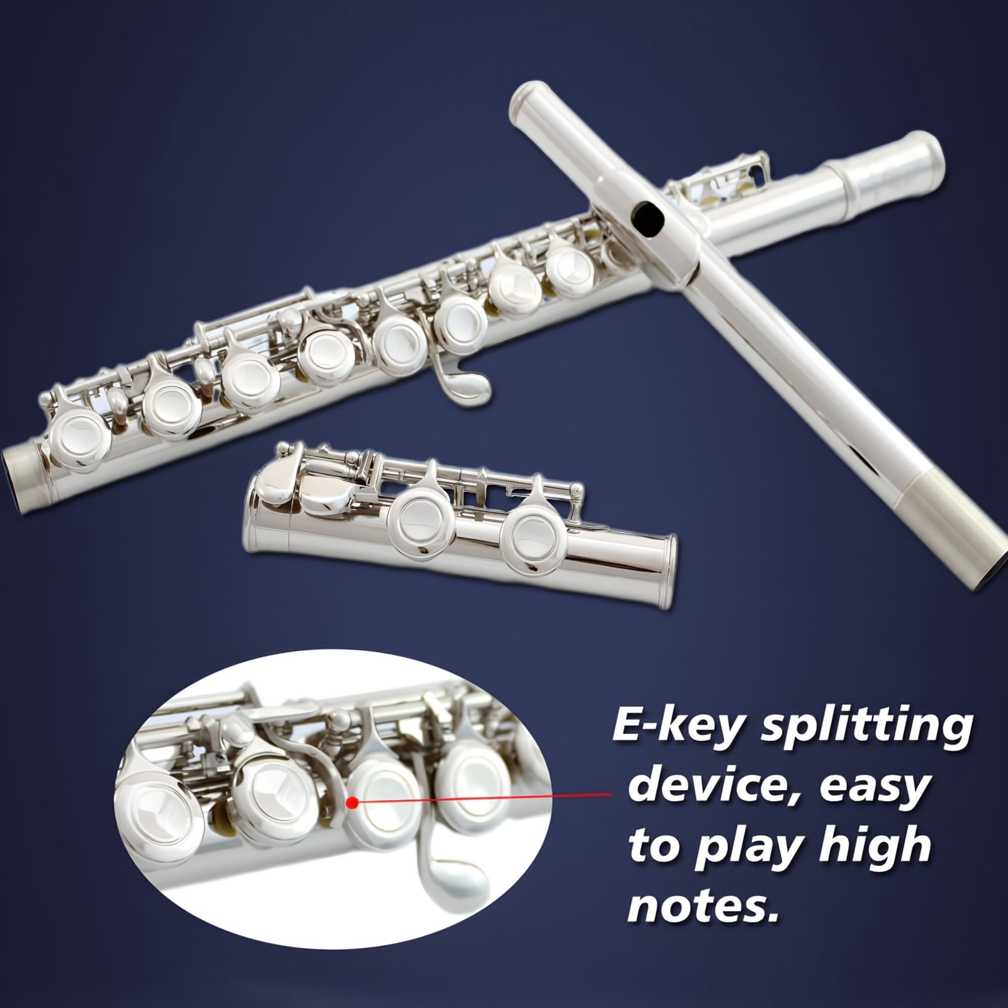 HOGSN flute 16-hole closed-hole C-tone nickel-plated , beginner to play graded flute, with box and cleaning kit.