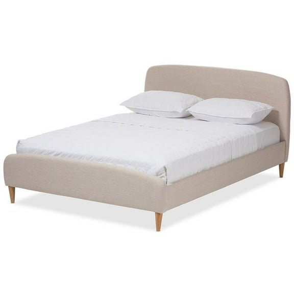 Bowery Hill Mid-Century Upholstered Queen Platform Bed in Light Beige