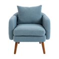 thumbnail image 5 of Accent Upholstered Chair with Pillow, Modern Comfy Boucle Single Armchair with Solid Wood Legs, Leisure Sofa Barrel Chair for Living Room, Bedroom, Dining Room, Office, Club, Light Blue, 5 of 9