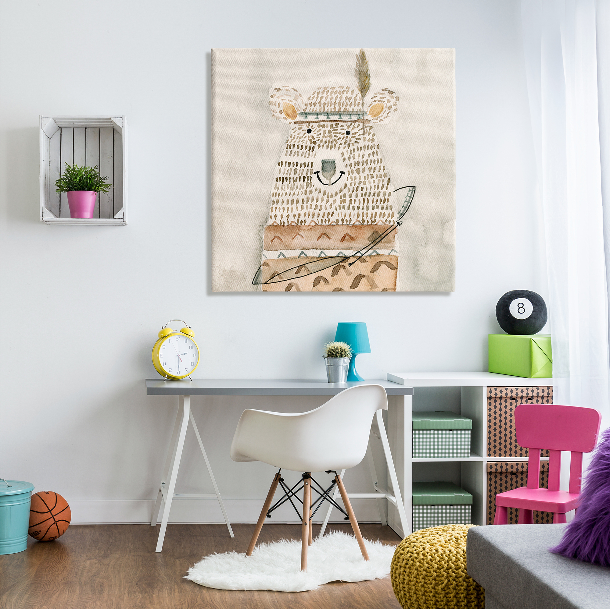 Stupell Industries Native Bear with Pattern Shirt Neutral Watercolor Animals & Insects Painting Gallery Wrapped Canvas Print Wall Art, 36 x 36