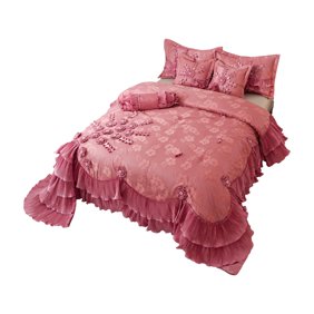 Midnight Bloom Floral Ruffle Faux Satin Comforter Set By Tache