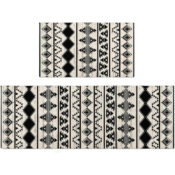 Boho Kitchen Rugs Sets of 2,Moroccan Trellis Vintage Washable Anti Fatigue Kitchen Runner Mats for Floor, Non Slip Comfort Standing Holiday Decor Mat for Sink, Laundry, Office 17"x 47" 17"x 30"