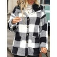 thumbnail image 4 of Women Winter Coat Button Front Plaid Pattern Double Pocket Drop Shoulder Flannel Coat Long Sleeve Jacket Outwear White S, 4 of 8