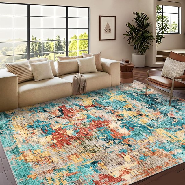 Abstract Area Rug x Large Washable Living Room Bedroom Rug Modern Non-Shedding Low Pile Area Rug Throw Rug for Dining Room Home ( ;x;)