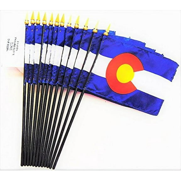Box of 12 Colorado 4"x6" Miniature Desk & Table Flags; 12 American Made Small Mini Colorado State Flags in a Custom Made Cardboard Box Specifically Made for These Flags
