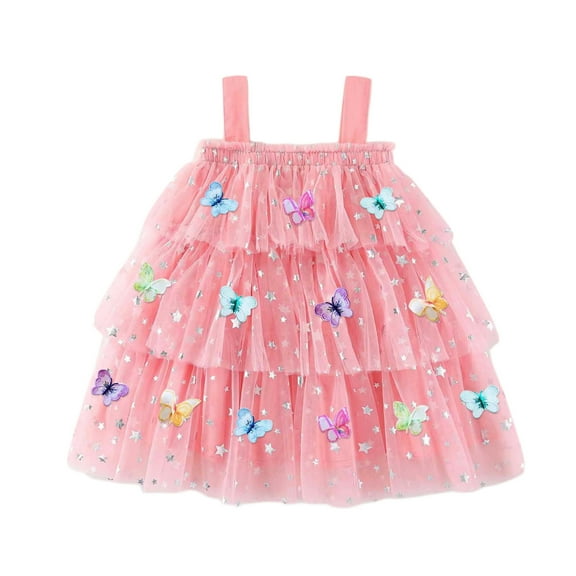 Jamsmile Toddler Girls Dress Summer Sleeveless Holiday Tiered Mesh Tulle Dance Princess Dresses Children Girls Gown Sundress