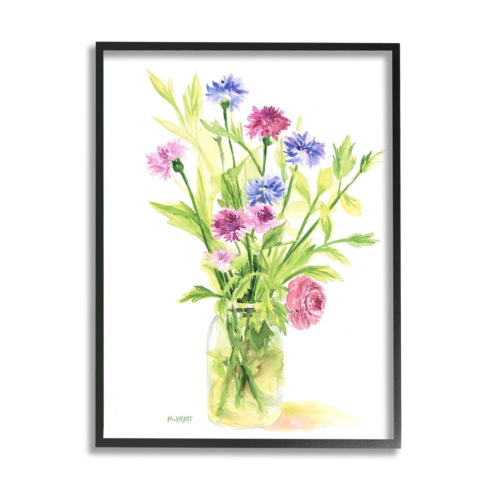Stupell Industries Bouquet of Wildflowers Soft Green Purple Blue Watercolor Black Framed, 16 x 20, Design by Melissa Hyatt LLC
