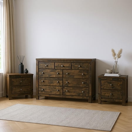 New Classic Furniture Blue Ridge 3-Piece Wood Dresser with 2 Nightstands in Gray