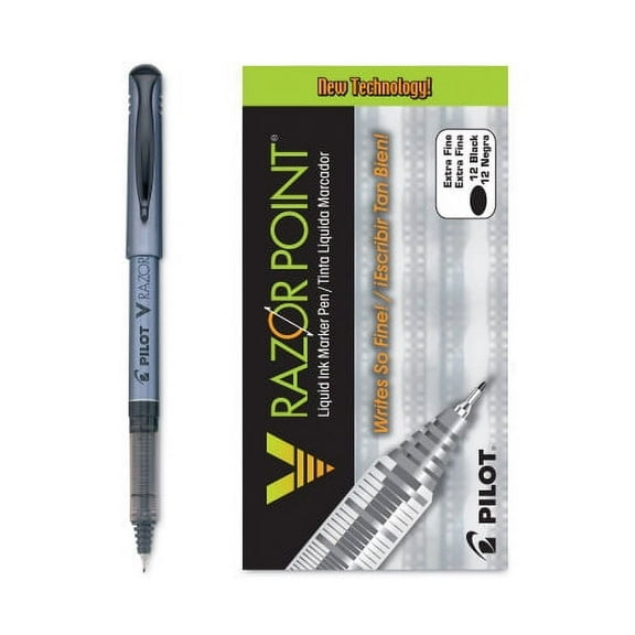 Pilot V Razor Point Liquid Ink Porous Point Pen, Stick, Extra-Fine 0.5 mm, Black Ink, Gray Barrel, Dozen, Each