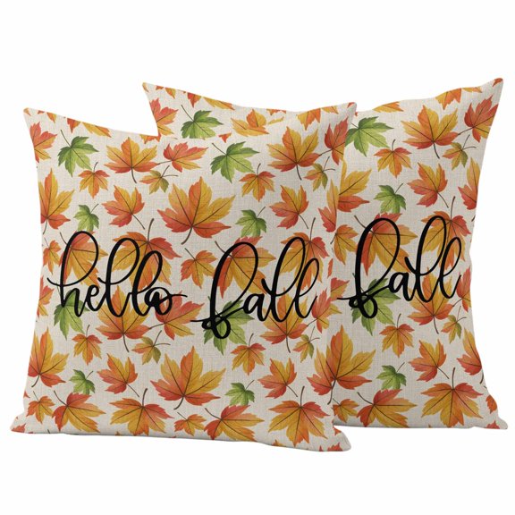 Fall Orange Maple Outdoor Waterproof Pillow Covers, Thanksgiving Autumn Leaves Retro Beige Decorative Square Throw Pillowcase Sofa Cushion Sham for Patio/Couch/Chair, 20"x20" 2 Pack
