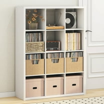 Furinno CUBICLE Vintage Vinyl Record Media Storage Organizer 12-Cube White