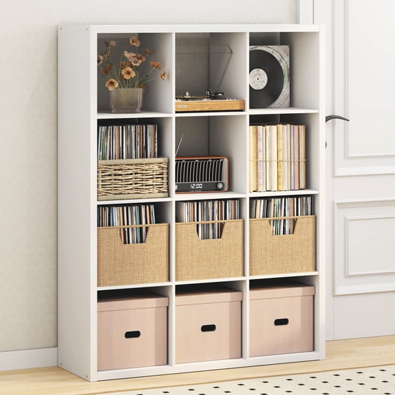 Furinno CUBICLE Vintage Vinyl Record Media Storage Organizer 12-Cube White