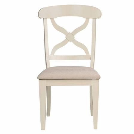 Upholstered Dining Chairs Set of 2 - Cross Back Side Chairs, Antique White Wood Frame