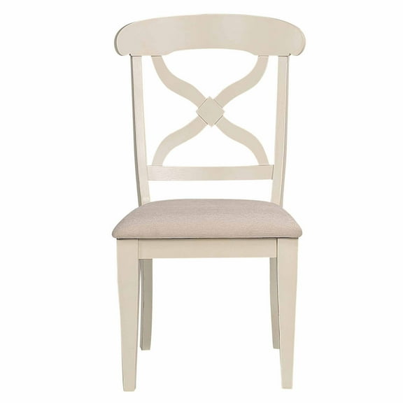 Upholstered Dining Chairs Set of 2 - Cross Back Side Chairs, Antique White Wood Frame