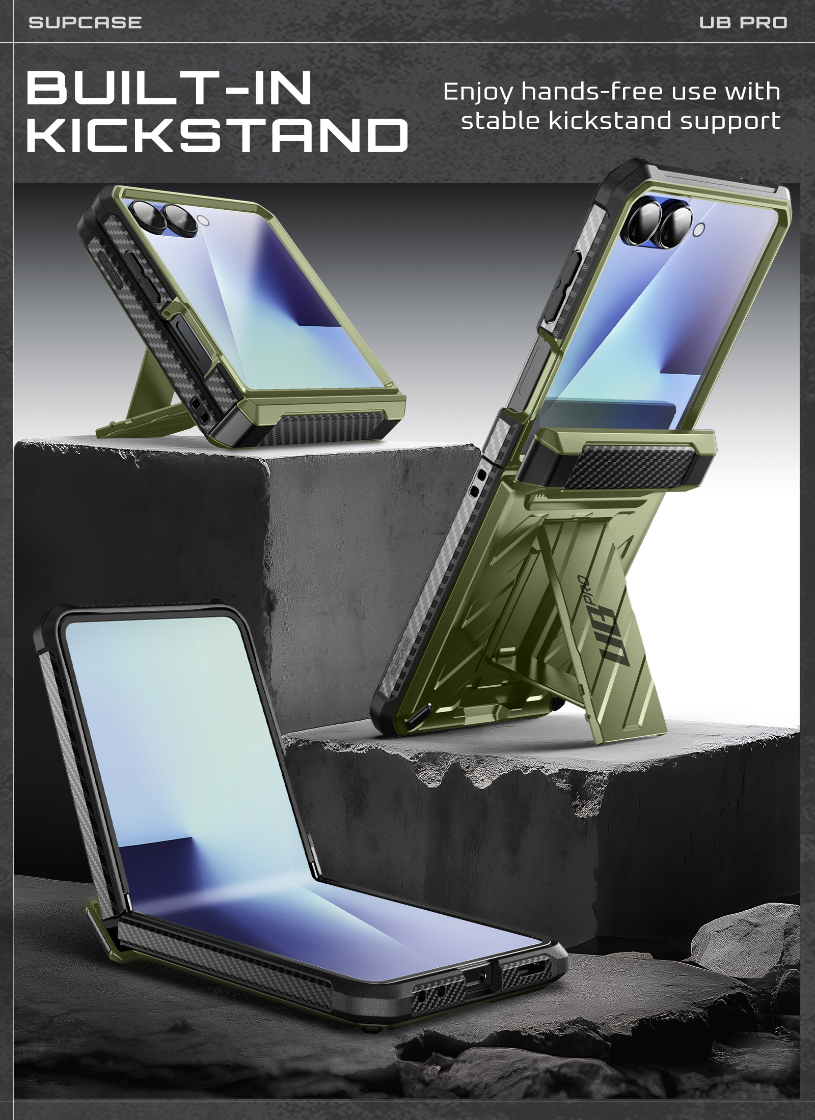 SUPCASE Unicorn Beetle Pro for Samsung Galaxy Z Flip 7 Case with Built-in Stand & Belt-Clip, [Hinge Protection] [Front Tempered Glass Screen Protector] Full Body Military-Grade Phone Cover, Guldan