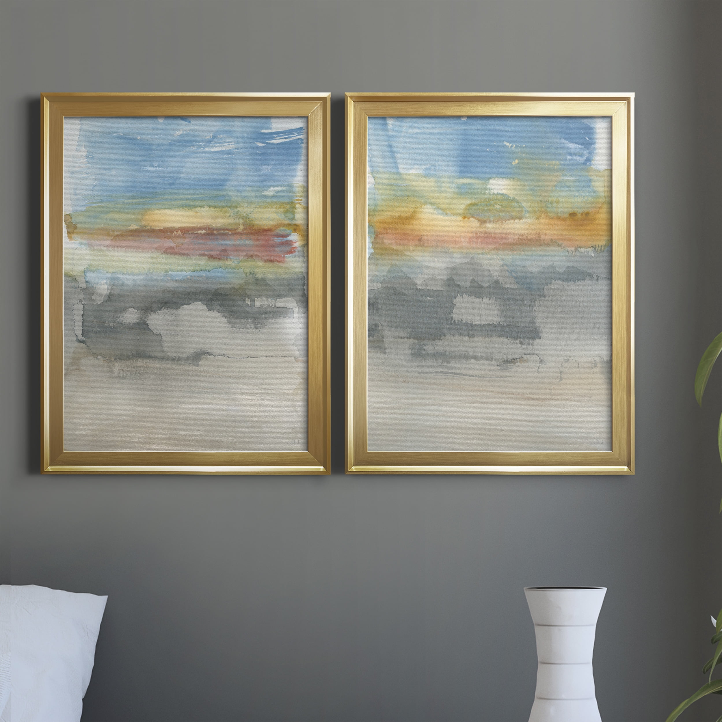 2 Piece Set High Desert Sunset I Premium Framed Canvas - Ready to Hang - 18.5 x 24.5 Each - Gold Frame