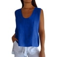 thumbnail image 2 of Women Summer Tank Tops Crewneck Sleeveless Solid Color Lightweight Going out Loose Short Camisole Pullover Wide Strap Relaxed Plus Size Trendy Plain Lounge Tops, 2 of 7
