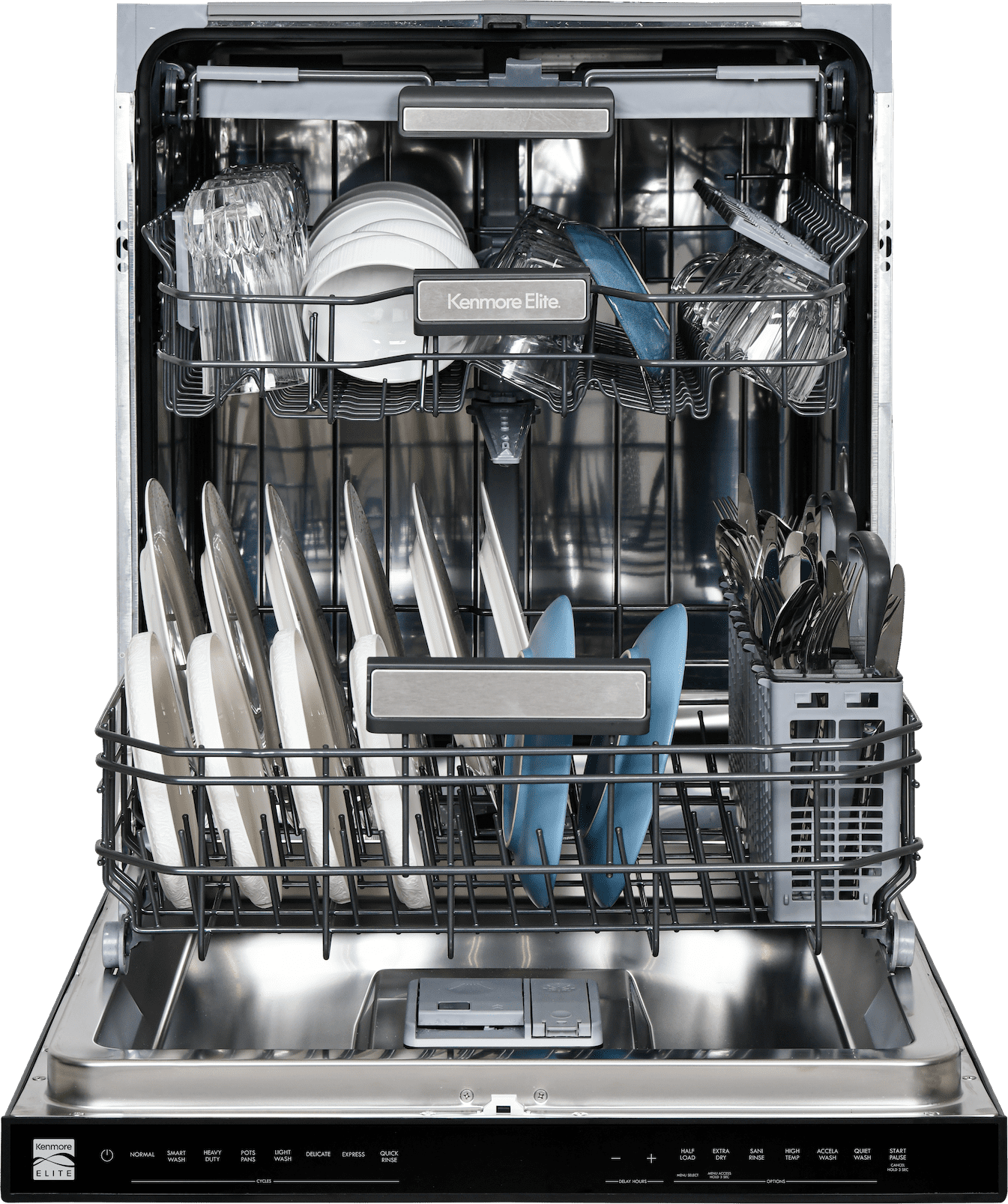 Kenmore Elite 24” Built-in-Dishwasher w/ 3rd Rack & Direct Wash & Turbo Dry with Handle-Black