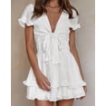 thumbnail image 4 of Vestido PRETTYGARDEN 2025 de escote en V, manga corta, color blanco, talla L, 4 of 5