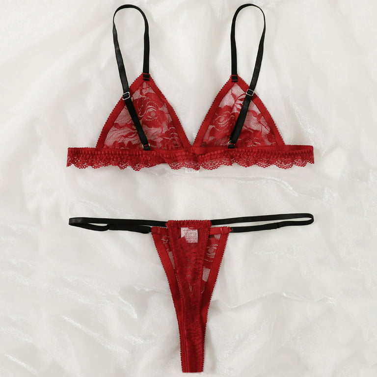 STRAPPY LACE 3-PIECE SET in Red