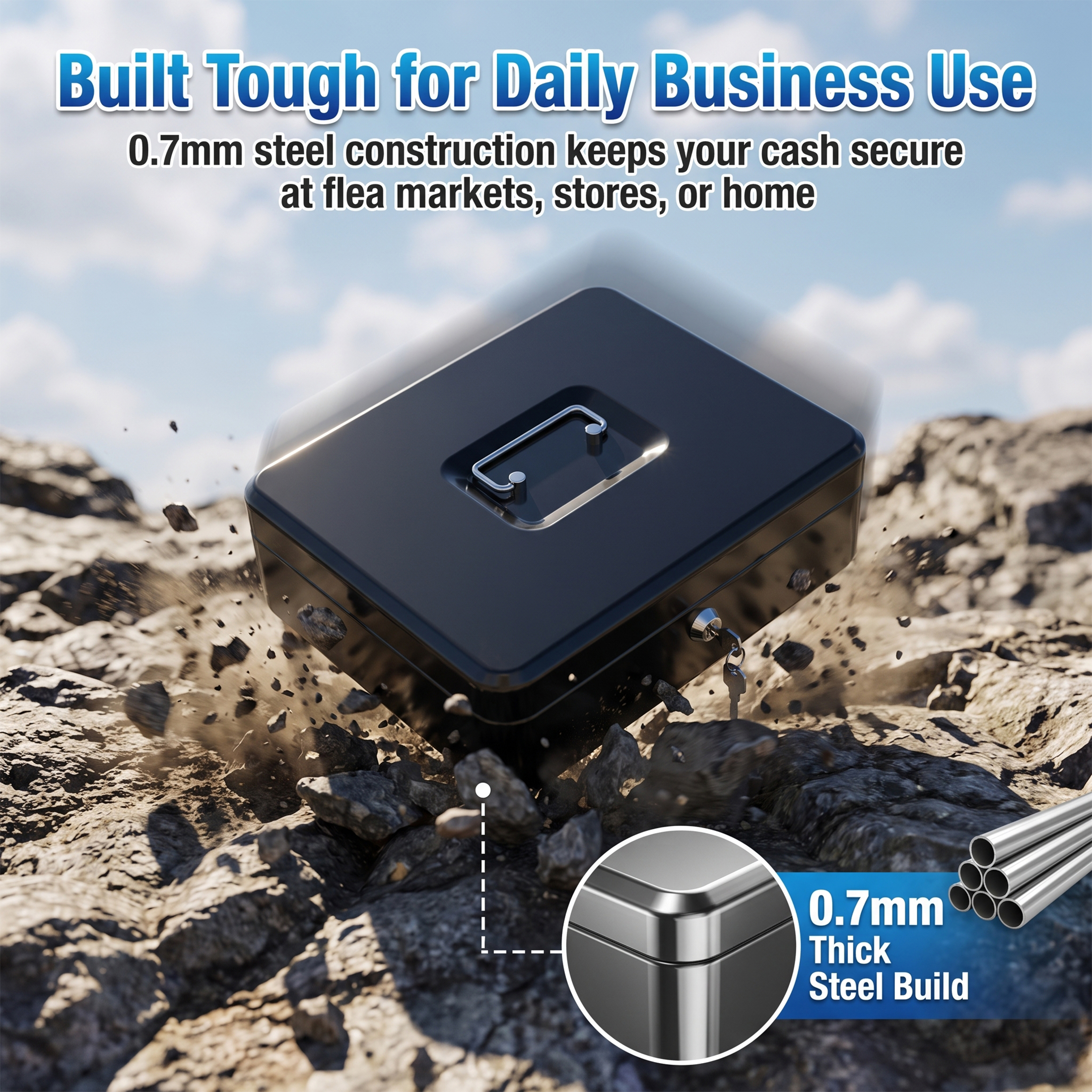 Alylo Large Metal Cash Box with Key Lock photo 7