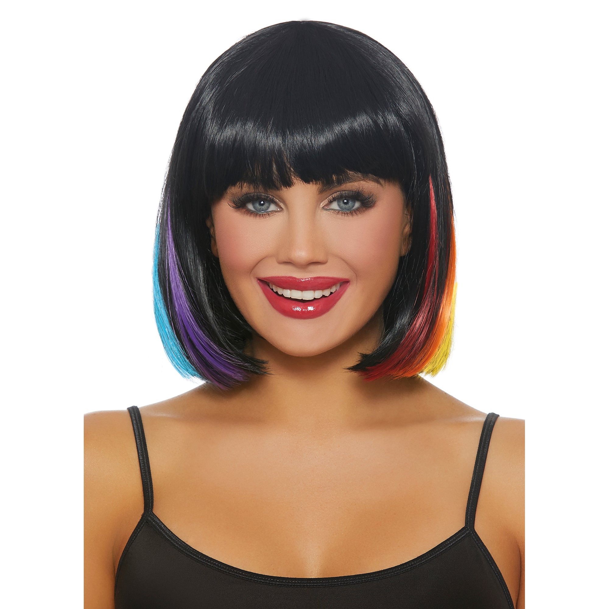 Dreamgirl Women S Mid Length Hidden Black Primary Rainbow Bob Wig Walmart Com Walmart Com