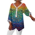 thumbnail image 1 of Mujeres Ocio Elegante Jersey Impreso Encaje Impresión Tres cuartos Manga Cuello en V Tops OAVQHLG3B Store lin121212, 1 of 5