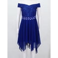 thumbnail image 3 of iEFiEL Girls Chiffon Off Shoulder Dress High-Low Rhinestone Bridesmaid Dress Wedding Pageant Evening Gown A Blue 14, 3 of 7