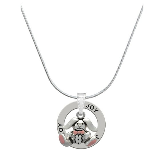 Delight Jewelry Silvertone Sitting Bunny with Easter Egg Joy Ring Charm Necklace, 18"