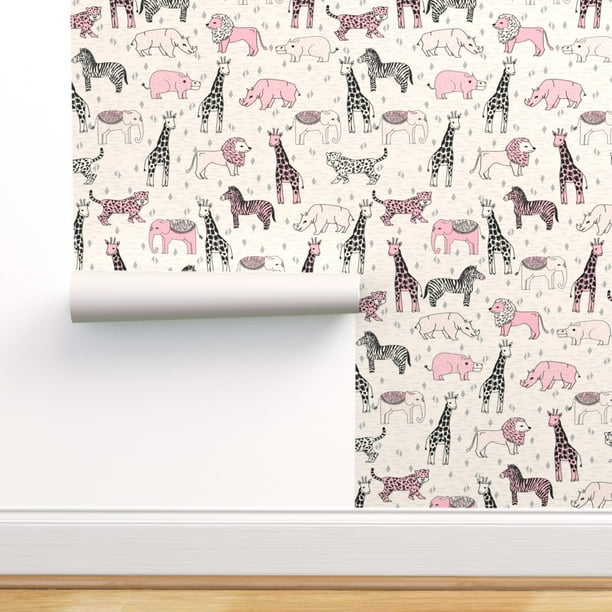 Peel & Stick Wallpaper 12ft x 2ft - Jungle Safari Baby Nursery Girl Pink Cream Cute Girls Sweet Animals Zoo Animal Custom Removable Wallpaper by Spoonflower Peel & Stick Wallpaper 12ft x 2ft - Jungle Safari Baby Nursery Girl Pink Cream Cute Girls Sweet Animals Zoo Animal Custom Removable Wallpaper by Spoonflower