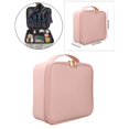 thumbnail image 4 of Estuche de maquillaje de material cuero PU Soporte para herramientas cosméticas Fácil de llevar con divisores ajustables para accesorios de tocador Rosado Macarena Bolso de peluquería, 4 of 8