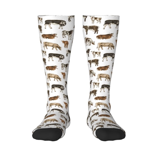 Fotbe Cow Calcetas Divertidas Estampadas para Hombre y Mujer, Calcetas de Algodón hasta la Rodilla para Caminar, Correr, Enfermería y Embarazo