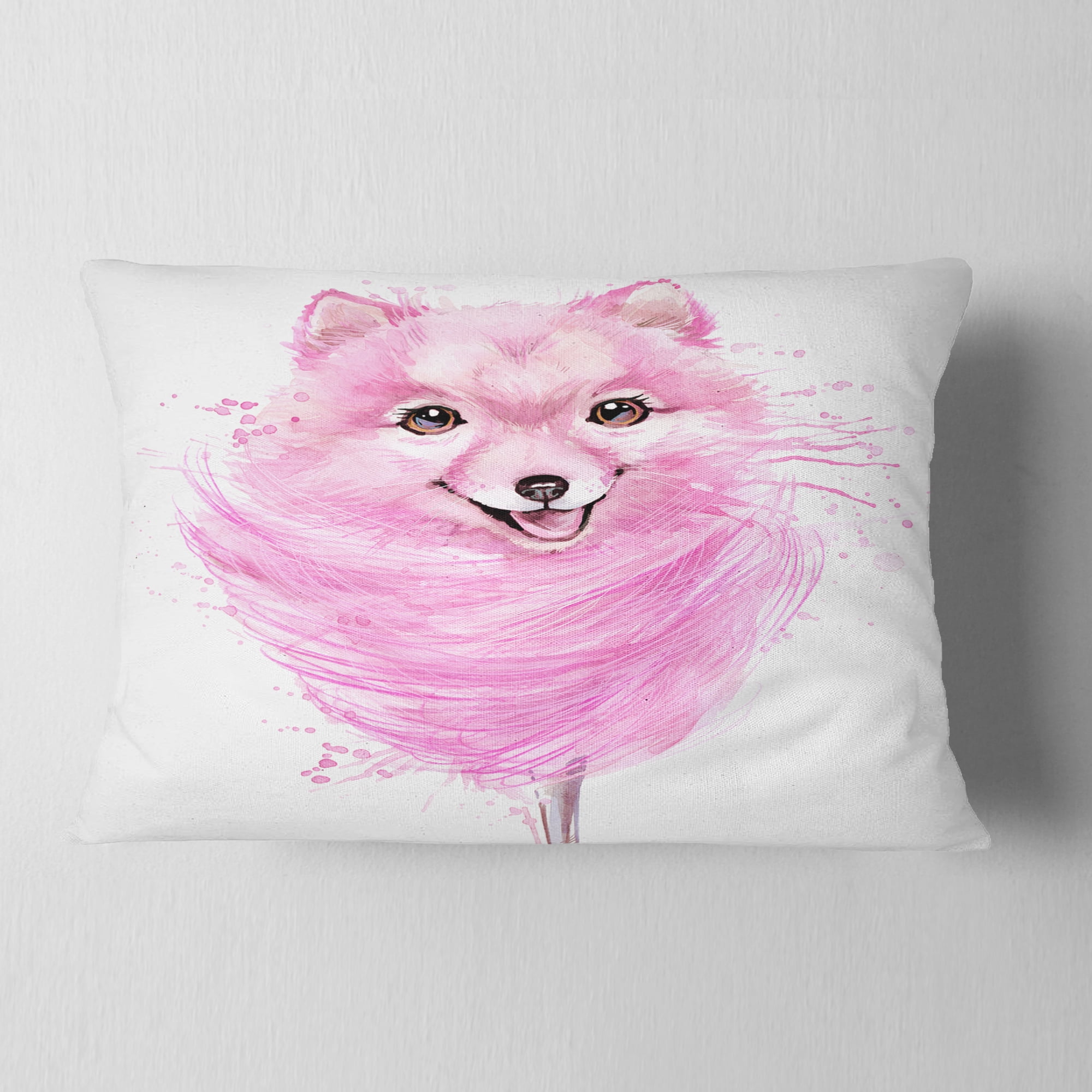 Designart Watercolor Pink Dog Illustration - Contemporary Animal Throw Pillow - 12x20