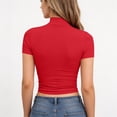 thumbnail image 6 of Hearthz Women's Mock Turtle Neck Shirt Short Sleeve Fitted Womens Basic Tops Solid Color Stretchy Slim Fit Womens Shirts Red S, 6 of 6